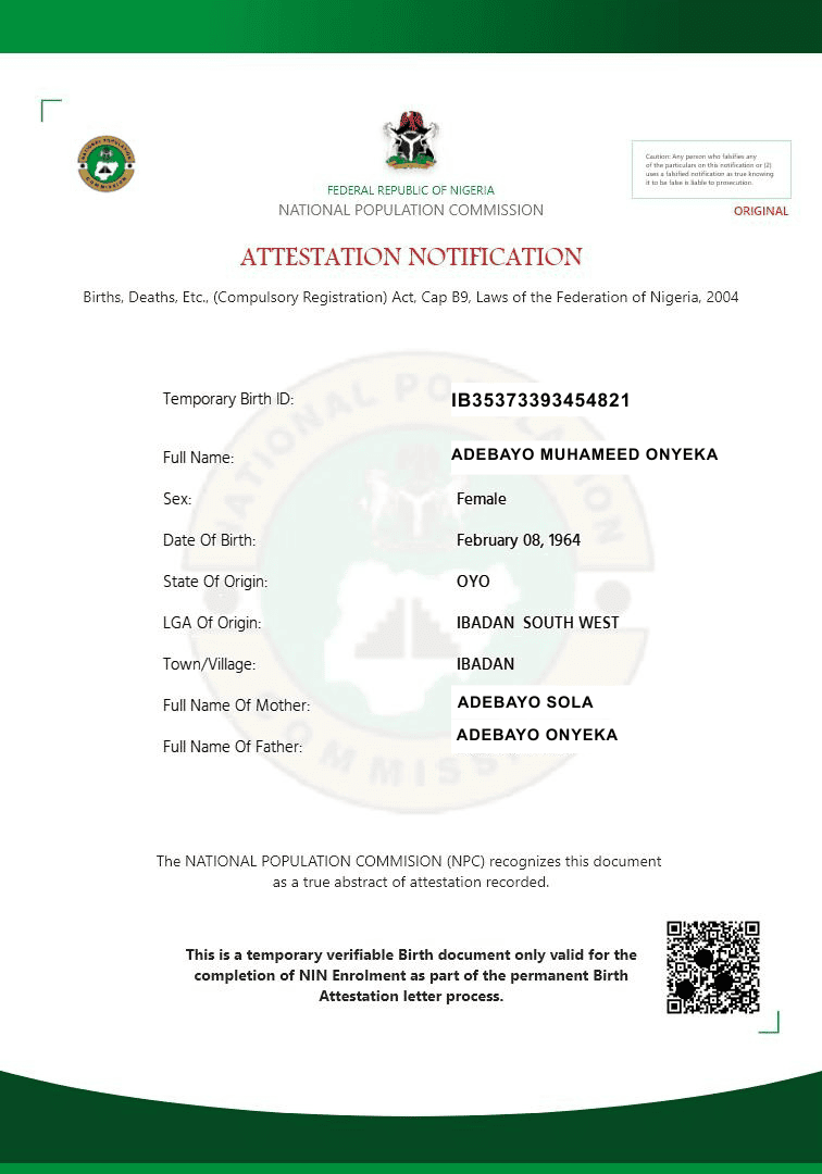 NPC Attestation Sample